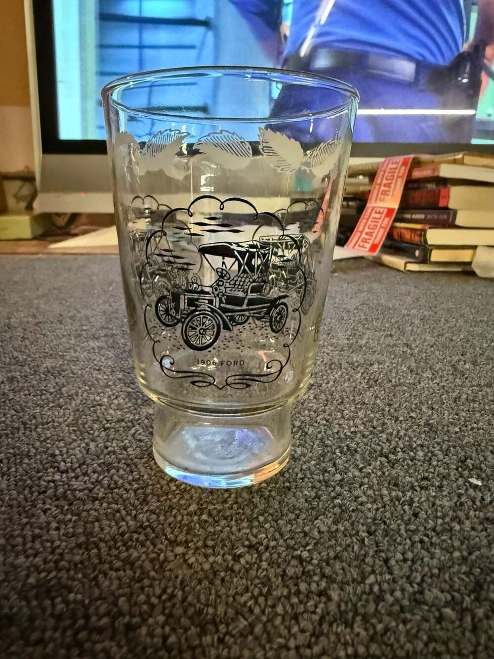 Vintage Anchor Hocking Antique Car Glass Tumbler 1906 Ford Cadillac Buick